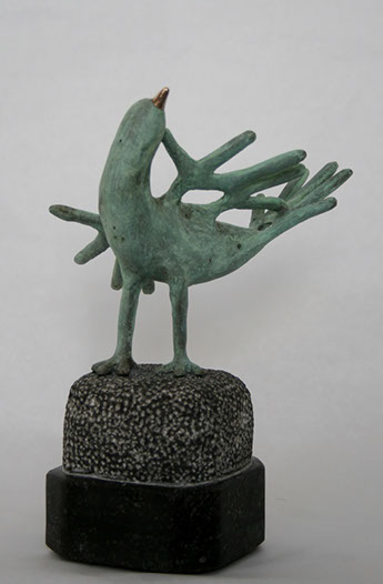 "Blije vogel" brons, hardsteen, unicum, verkocht, particulier collectie