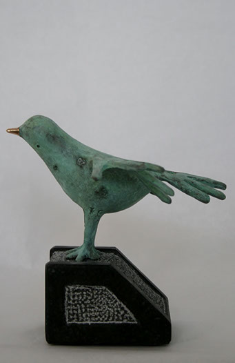 "Vogel met gouden snavel " brons, hardsteen, unicum, verkocht, particulier collectie