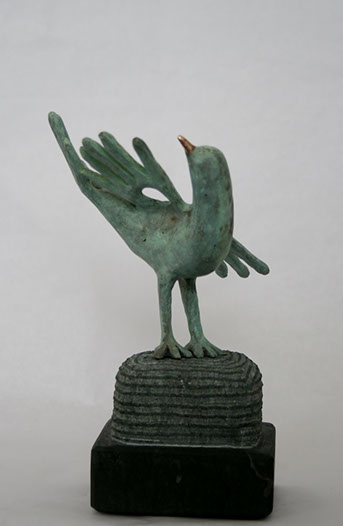 "Vrolijke vogel" brons, dolomiet, unicum, verkocht, particuliere collectie